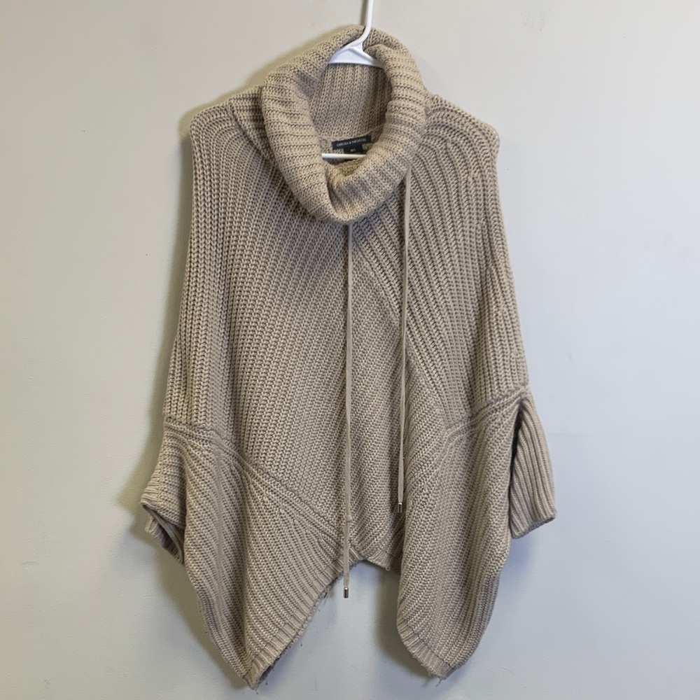 Chelsea & Theodore Beige Knit Cowl Neck Poncho Sweater